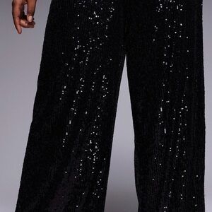 Black Sequin Wide-Leg Pants